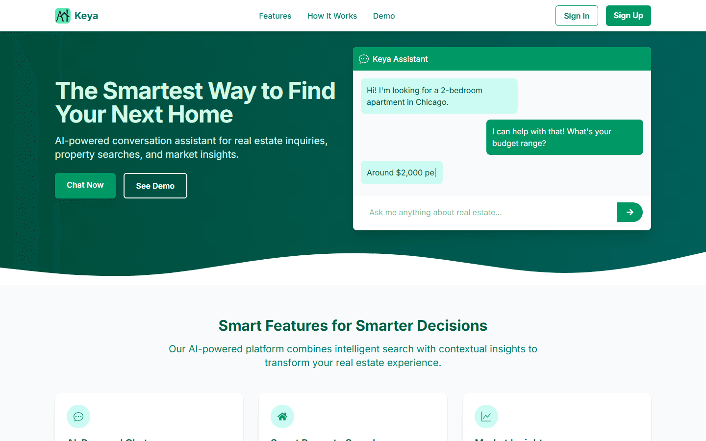 Screenshot of Keya · Real Estate AI Assistant